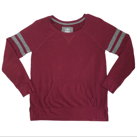 SO perfect sweatshirt pullover color block varsity stripe burgundy maroon top M - Picture 1 of 9